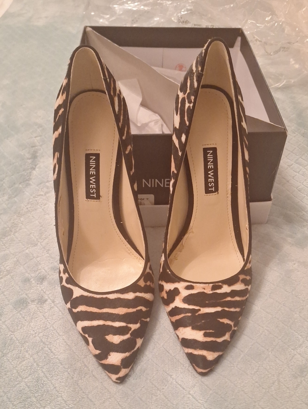 Nine West Leopard-Pattern Pointed Toe Pumps in Black and Cream